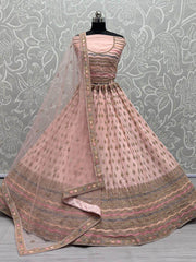 Enchanting Peach Zari Metallic Embroidered Georgette Lehenga Choli