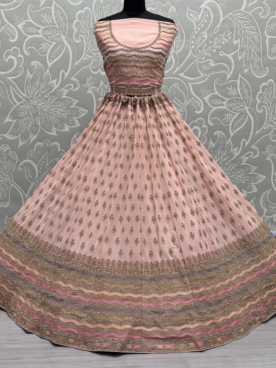 Enchanting Peach Zari Metallic Embroidered Georgette Lehenga Choli
