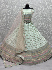 Alluring Sea-Green Zari Metallic Embroidered Georgette Lehenga Choli