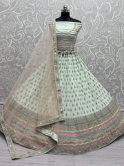 Alluring Sea-Green Zari Metallic Embroidered Georgette Lehenga Choli