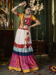 Adorable White Mirror Work Cotton Navratri Wear Lehenga Choli