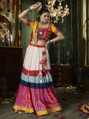 Adorable White Mirror Work Cotton Navratri Wear Lehenga Choli