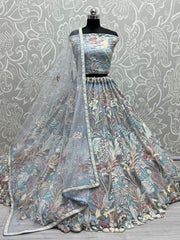 Ravishing Sky Blue Multi-Thread Embroidered Net Lehenga Choli