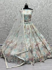 Fantastic Sea Green Multi-Thread Embroidered Net Lehenga Choli