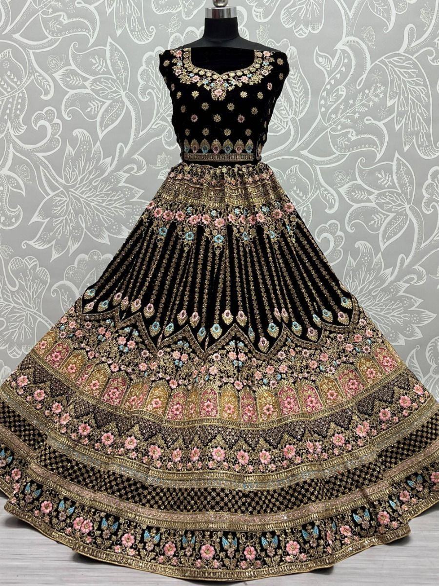 Gorgeous Purple Embroidered Reception Wear Velvet Lehenga Choli