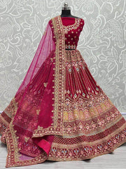 Incredible Rani Pink Embroidered Bridal Velvet Lehenga Choli