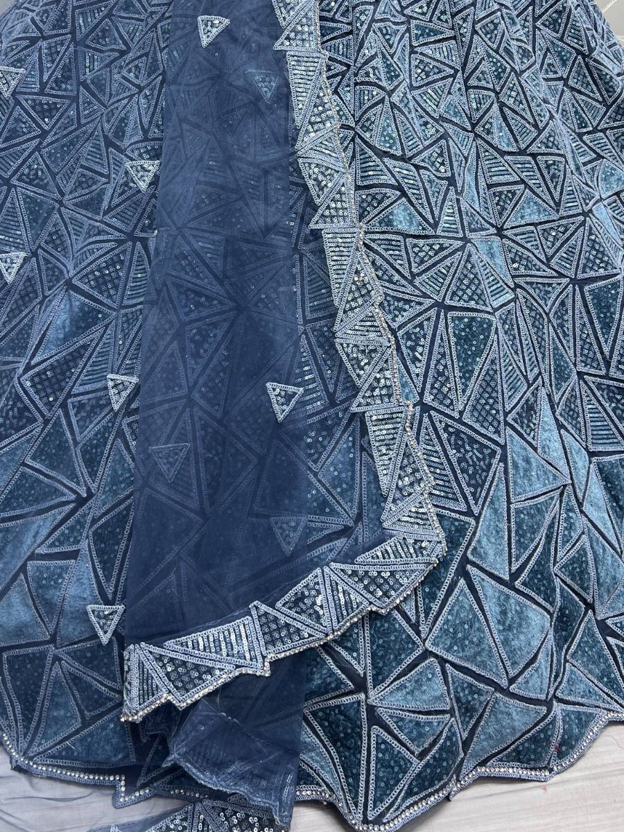 Engaging Blue Sequins Embroidered Net Lehenga Choli