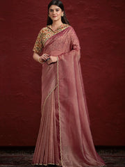 Lovely Light Maroon Stone Work Silk Wedding Wear Saree With Blouse