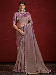 Charming Purple Sequence Silk Wedding Wear Saree With Blouse