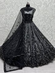 Unique Black Zircon Diamond Work Net Lehenga Choli