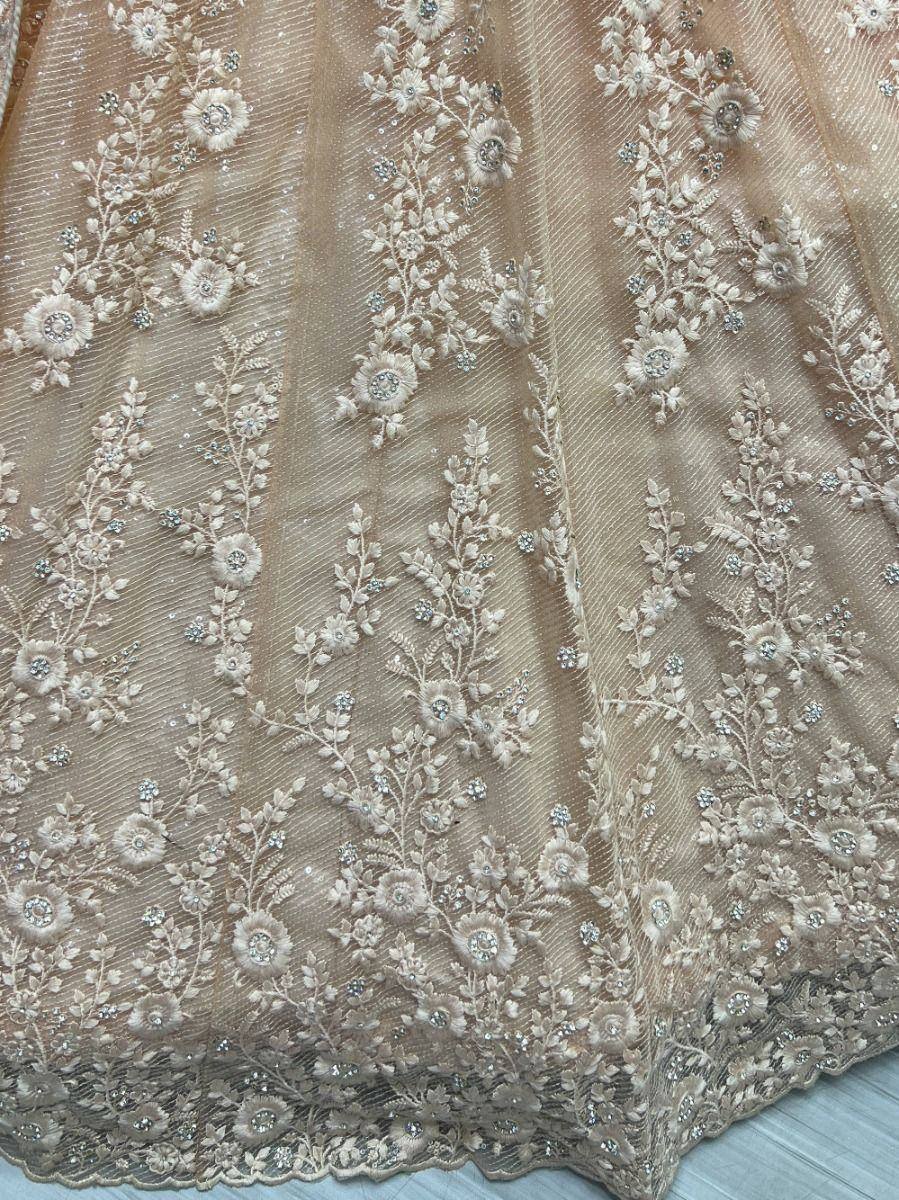 Beige floral embroidered lehenga with sequin detailing, ethnic Indian wear
