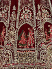Fantastic Maroon Zari Work Velvet Bridal Lehenga Choli
