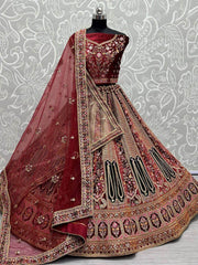 Queenly Maroon Fancy Embroidered Velvet Designer Bridal Lehenga choli