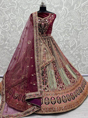 Imperial Wine Fancy Work Velvet Designer Bridal Lehenga Choli