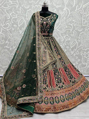 Enchanted Green Fancy Embroidered Velvet Designer Bridal Lehenga choli