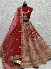 Majestic Red Fancy Embroidery Velvet Bridal Lehenga Choli