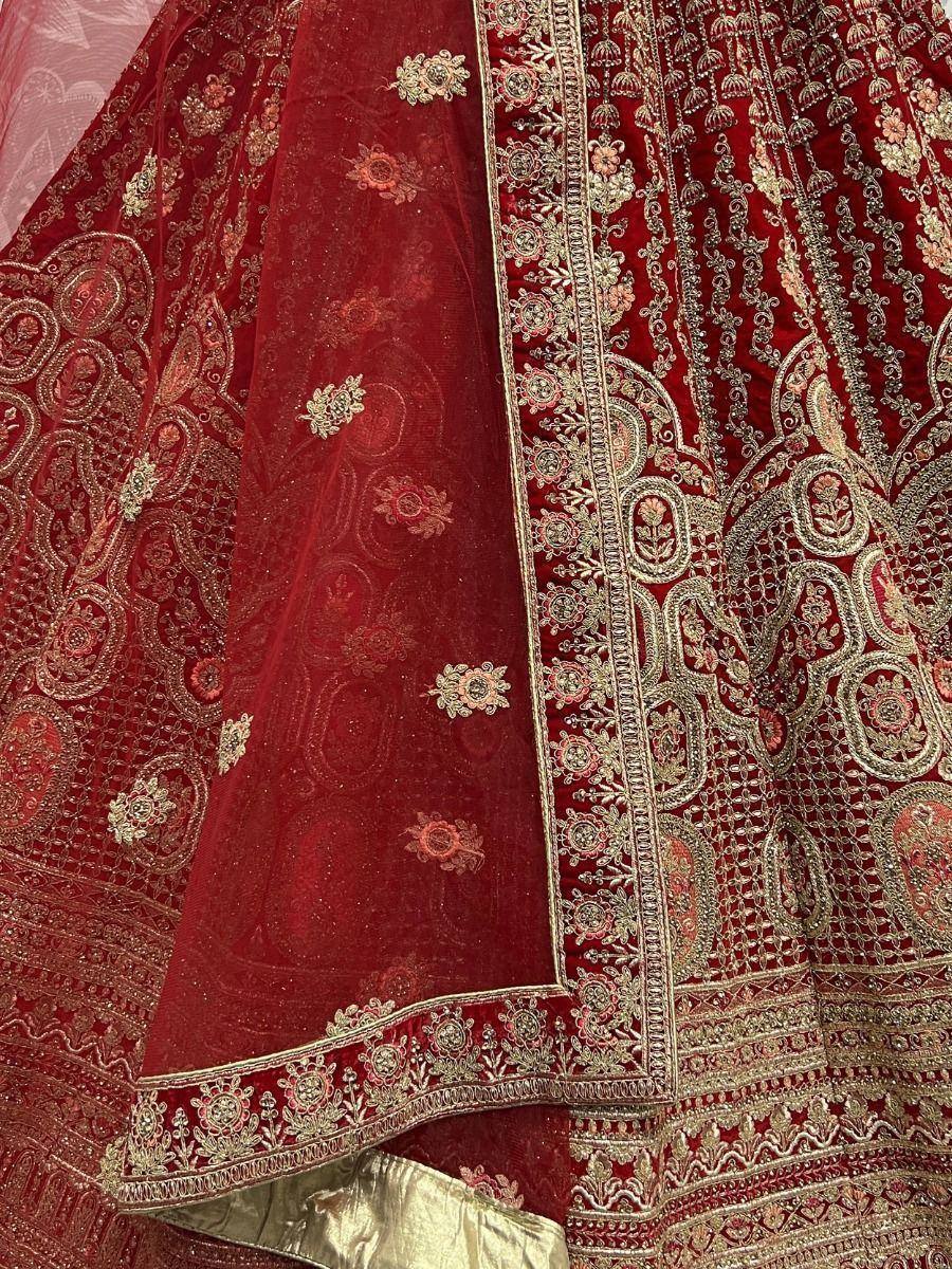 Majestic Red Fancy Embroidery Velvet Bridal Lehenga Choli