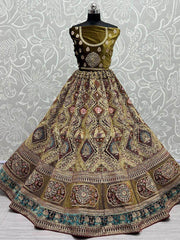 Winsome Mehendi Green Multi-Thread Embroidery Velvet Bridal Wear Lehenga Choli