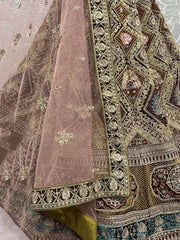 Winsome Mehendi Green Multi-Thread Embroidery Velvet Bridal Wear Lehenga Choli