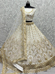 Splendid Ivory Cut-dana Embroiderey Net Reception Wear Lehenga Choli