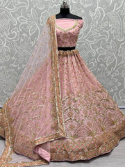 Wonderful Pink Cut-dana Work Net Reception Wear Lehenga Choli