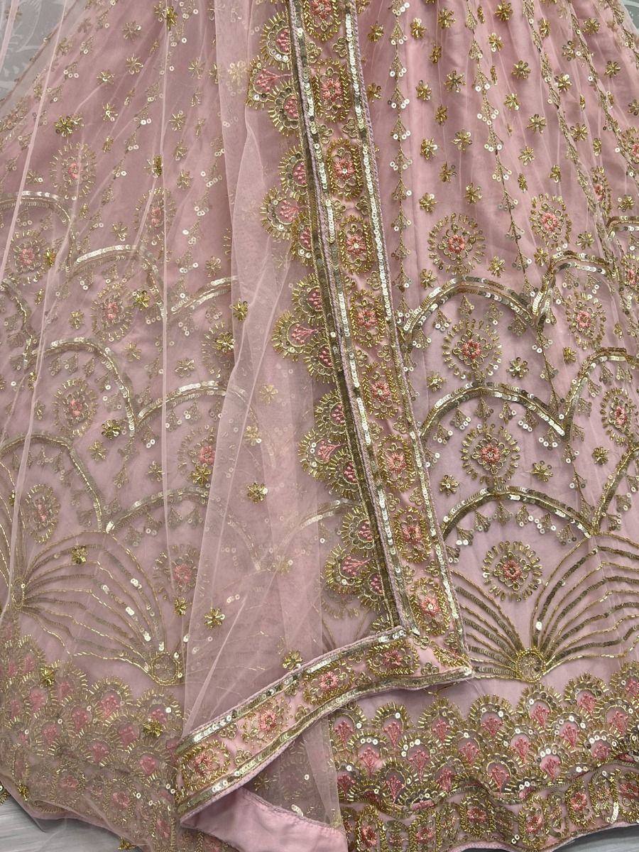 Pink designer lehenga with gold and pink sequin embroidery, ethnic Indian wedding wear