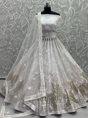 Elegant White Sequined Embroidery Party Wear Lehenga Choli