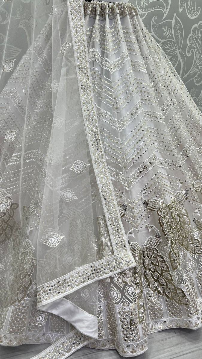 Elegant White Sequined Embroidery Party Wear Lehenga Choli