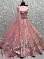 Dazzling Pink Sequined Embroidery Marriage Party Lehenga Choli