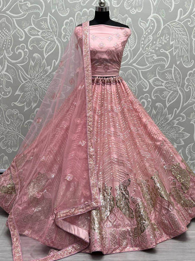 Dazzling Pink Sequined Embroidery Marriage Party Lehenga Choli
