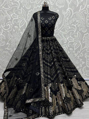 Luscious Black Fancy Sequined Embroidery Cocktail Party Lehenga Choli