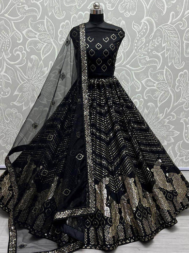 Luscious Black Fancy Sequined Embroidery Cocktail Party Lehenga Choli
