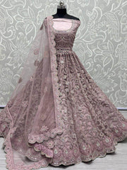 Glorious Lilac Dori Embroidery Net Wedding Wear Lehenga Choli