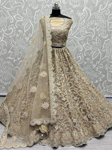 Magnificent Golden Dori Embroidery Net Reception Wear Lehenga Choli