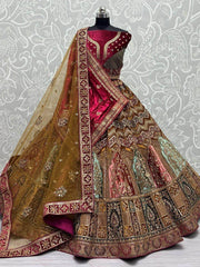 Ravishing Multi-Colored Embroidered Velvet Bridal Lehenga Choli