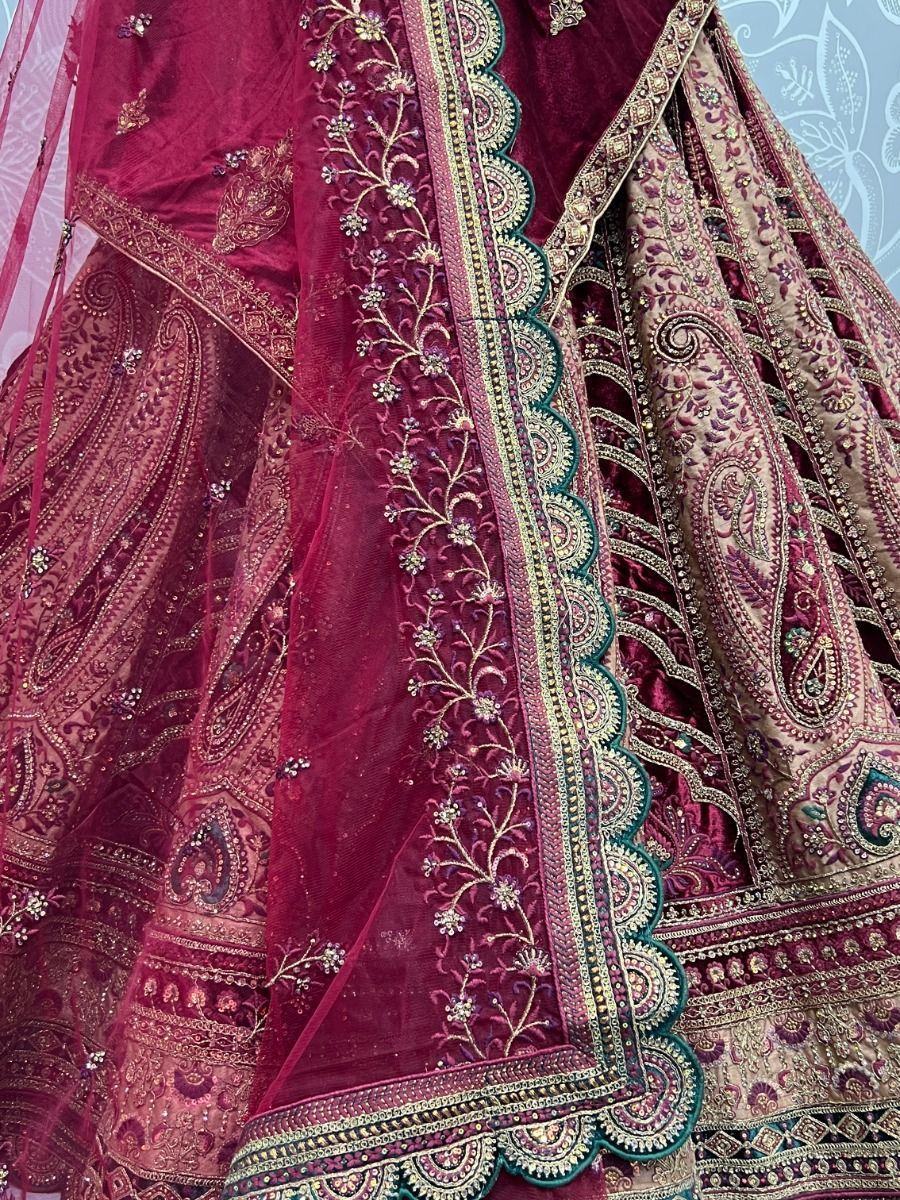 Worthy Multi-Color Embroidered Velvet Bridal Lehenga Choli