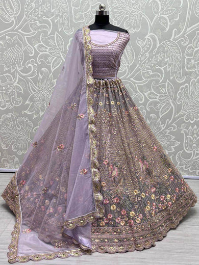 Bewitching Lavender Sequins Net Engagements Wear Lehenga Choli