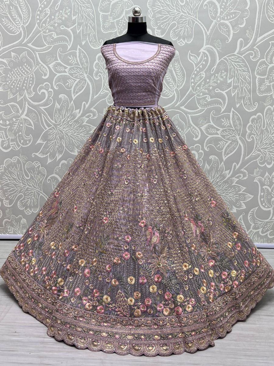 Bewitching Lavender Sequins Net Engagements Wear Lehenga Choli