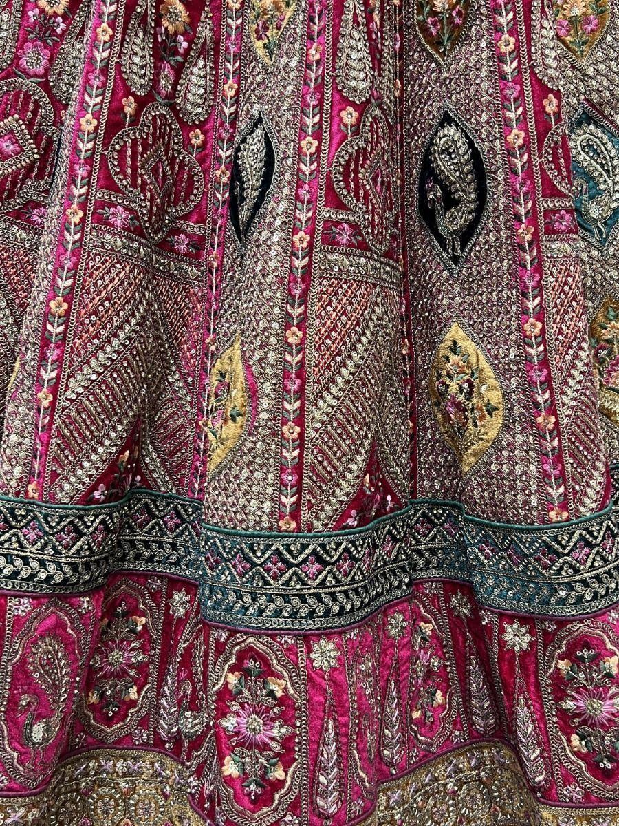 Lovely Hot Pink Embroidered Velvet Lehenga Choli With Double Dupatta