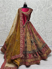 Astonishing Pink Heavy Embroidered Velvet Bridal Lehenga Choli