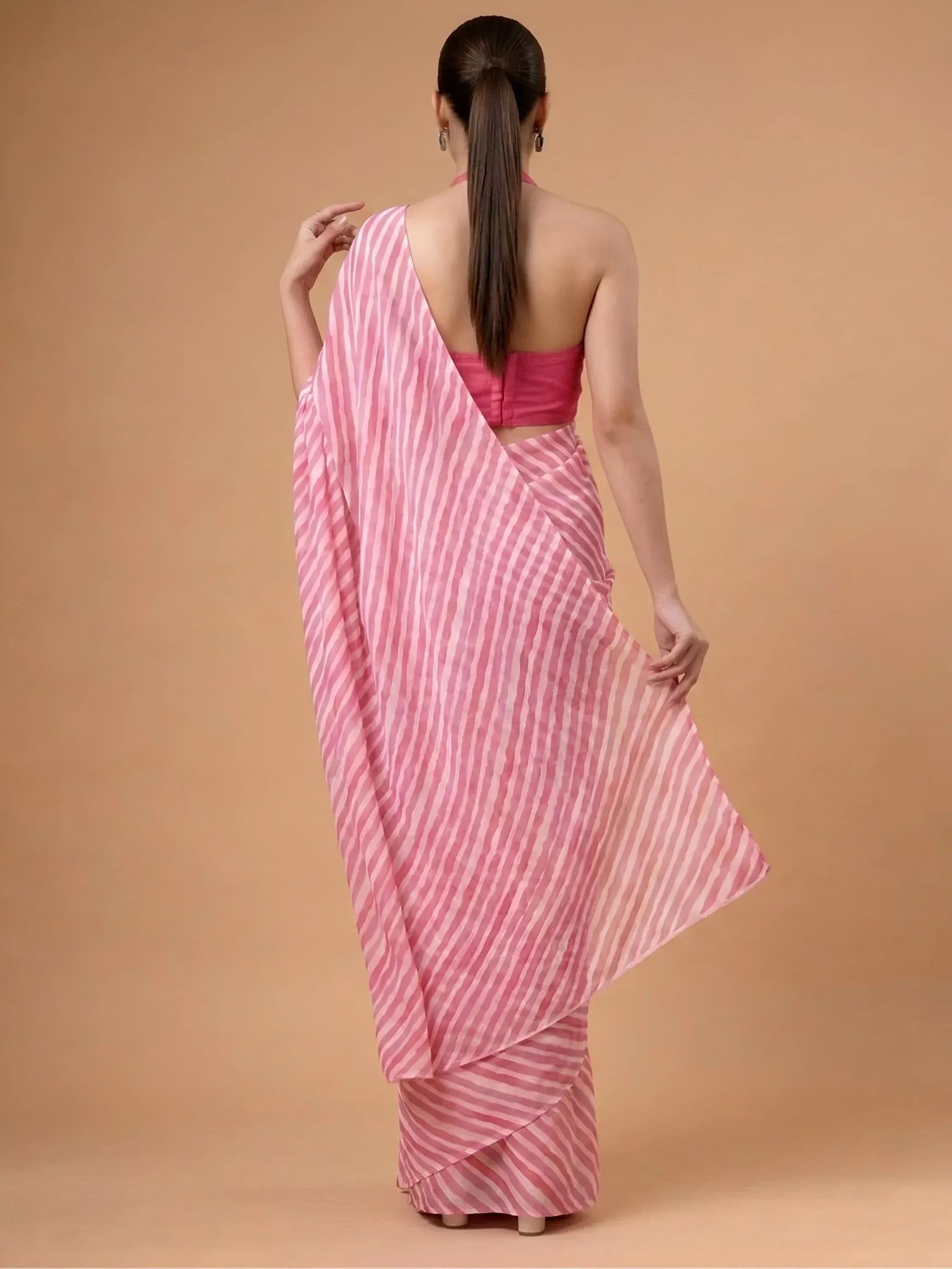 Fascinating Pink Laheriya Printed Satin Wedding Wear Saree With Blouse