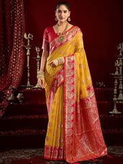 Glamorous Yellow Zari Weaving Silk Festive Wear Saree With Blouse
