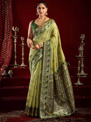 Gorgeous Green Zari Weaving Silk Wedding Wear Saree With Blouse