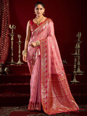 Elegant Pink Zari Weaving Silk Festive Wear Saree With Blouse