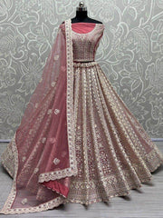 Astonishing Pink Fancy Dori Work Net Engagement Wear Lehenga Choli