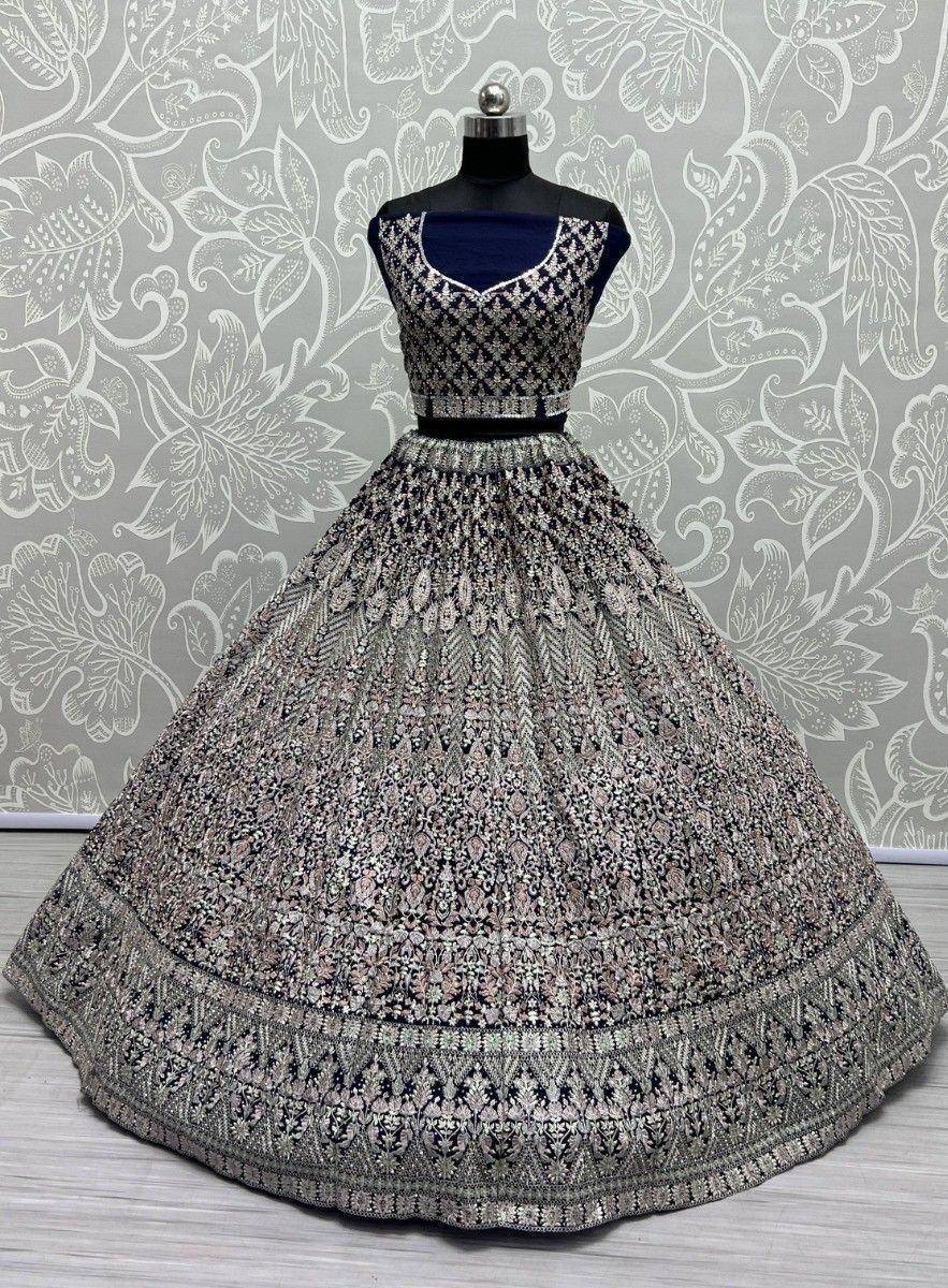 Designer lehenga choli with intricate embroidery, perfect for Indian ethnic wear and festive occasions