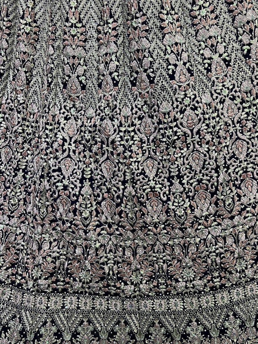 Black embroidered lehenga choli with intricate floral zari work and lace detailing