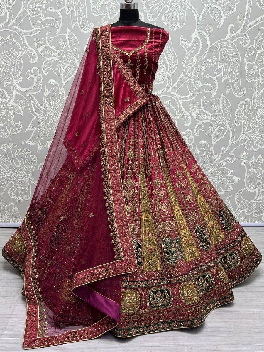 Maroon designer lehenga choli with gold embroidery and net dupatta, Indian ethnic wear