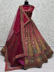 Alluring Pink Dori Work Velvet Bridal Lehenga Choli With Double Dupatta