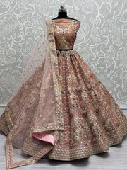 Astonishing Light Brown Multi-Thread Work Silk Wedding Lehenga Choli